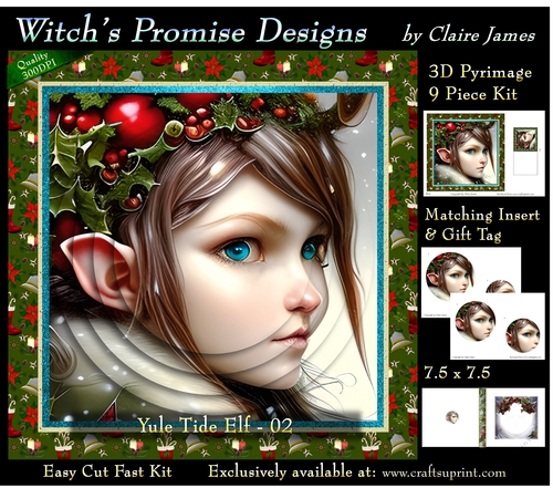 Yule Tide Elf 2 (Dark) - 3D Pyramid kit + Insert & Gift Tag