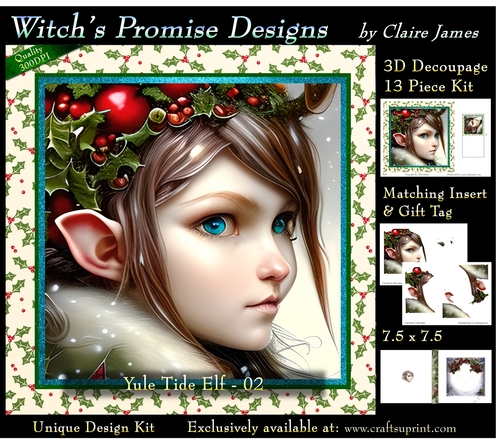 Yule Tide Elf 2 - 3D Decoupage kit + Insert & Gift Tag
