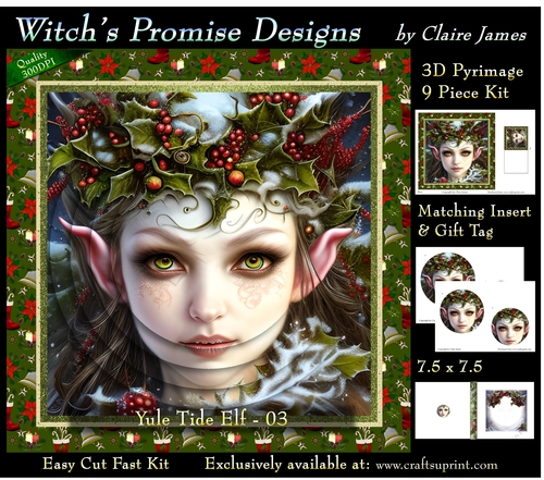 Yule Tide Elf 3 (Dark) - 3D Pyramid kit + Insert & Gift Tag