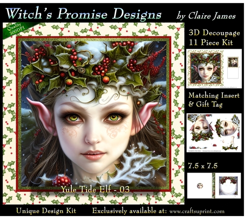 Yule Tide Elf 3  - 3D Decoupage kit + Insert & Gift Tag