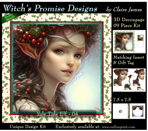 Yule Tide Elf 4  - 3D Decoupage kit + Insert & Gift Tag