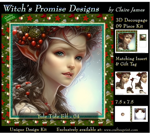 Yule Tide Elf 4  (Dark) - 3D Decoupage kit + Insert & Gift Tag