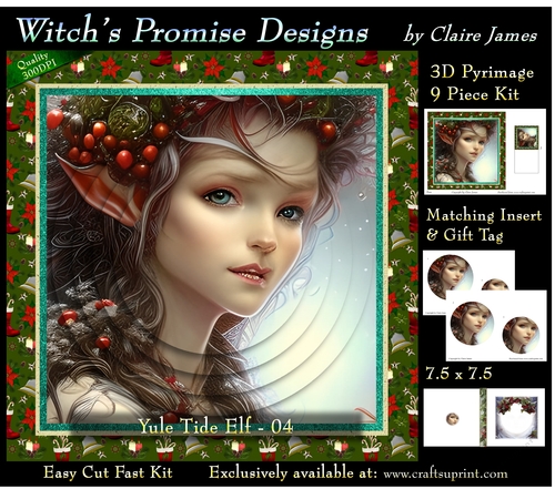 Yule Tide Elf 4 (Dark) - 3D Pyramid kit + Insert & Gift Tag