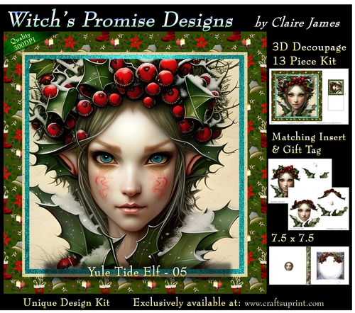 Yule Tide Elf 5 (Dark) - 3D Decoupage kit + Insert & Gift Tag