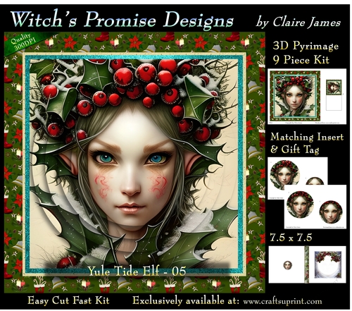 Yule Tide Elf 5 (Dark) - 3D Pyramid kit + Insert & Gift Tag