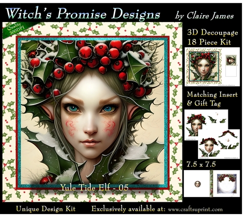 Yule Tide Elf 5 - 3D Decoupage kit + Insert & Gift Tag