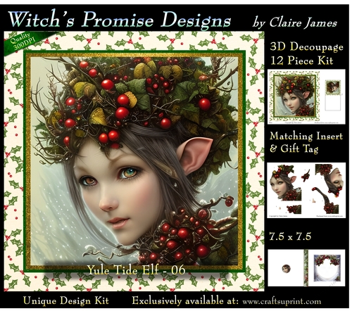 Yule Tide Elf 6 - 3D Decoupage kit + Insert & Gift Tag