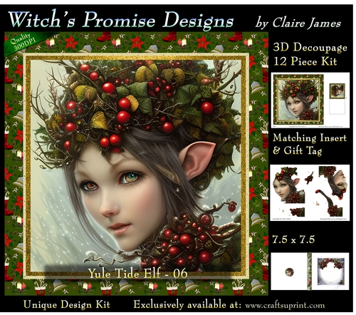Yule Tide Elf 6 (Dark) - 3D Decoupage kit + Insert & Gift Tag