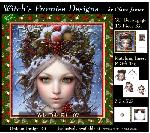 Yule Tide Elf 7 (Dark) - 3D Decoupage kit + Insert & Gift Tag