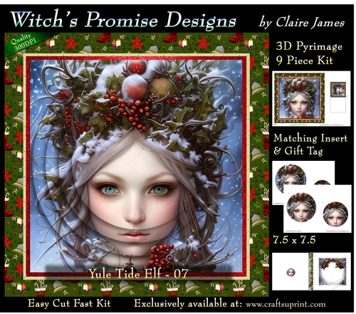 Yule Tide Elf 7 (Dark) - 3D Pyramid kit + Insert & Gift Tag