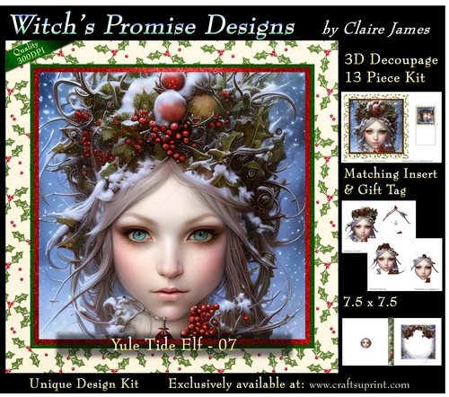 Yule Tide Elf 7 - 3D Decoupage kit + Insert & Gift Tag