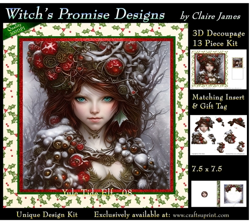 Yule Tide Elf 8 - 3D Decoupage kit + Insert & Gift Tag
