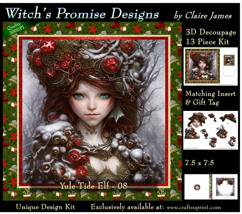 Yule Tide Elf 8 (Dark) - 3D Decoupage kit + Insert & Gift Tag