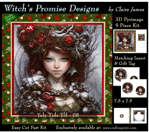 Yule Tide Elf 8 (Dark) - 3D Pyramid kit + Insert & Gift Tag