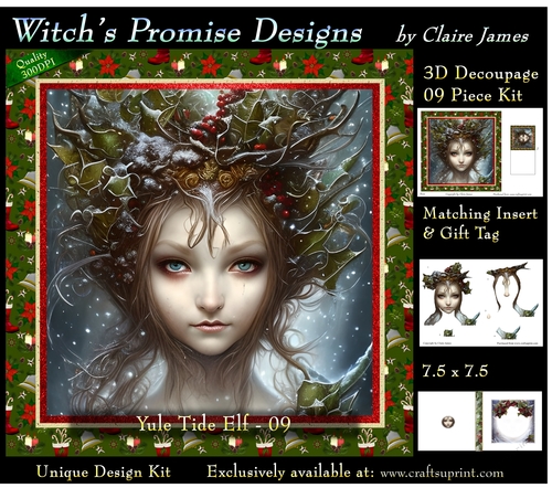 Yule Tide Elf 9 (Dark) - 3D Decoupage kit + Insert & Gift Tag