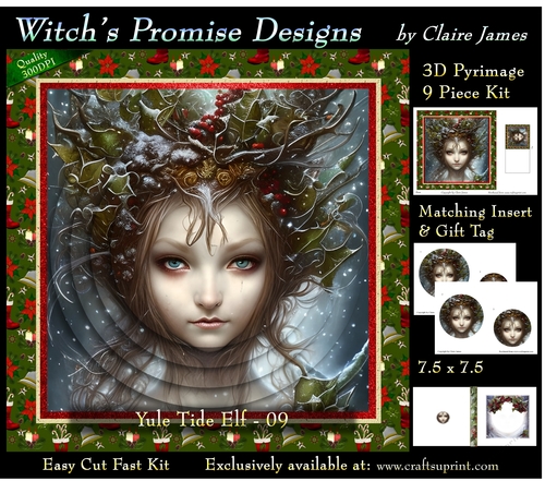 Yule Tide Elf 9 (Dark) - 3D Pyramid kit + Insert & Gift Tag