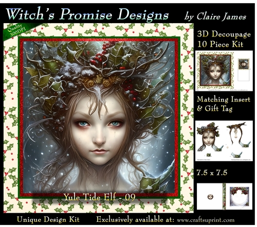 Yule Tide Elf 9 - 3D Decoupage kit + Insert & Gift Tag