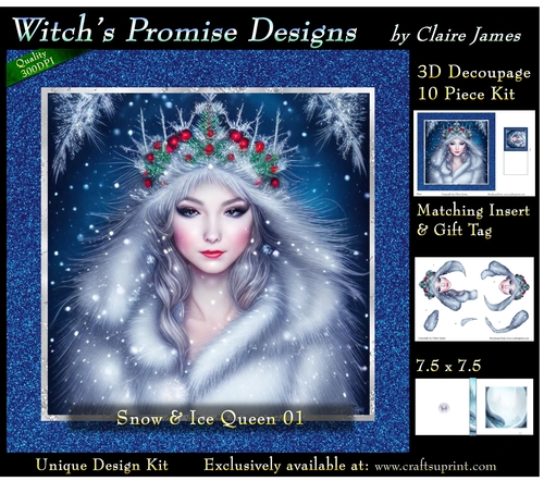 Queen of Winter, Snow & Ice  1 - 3D Decoupage kit + Insert & Gift Tag