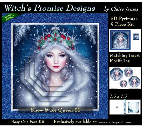 Queen of Winter, Snow & Ice  1 - 3D Pyramid kit + Insert & Gift Tag