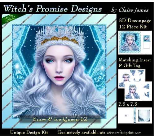 Queen of Winter, Snow & Ice 2 - 3D Decoupage kit + Insert & Gift Tag