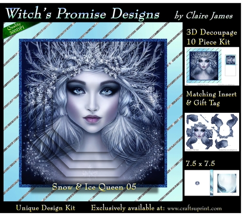 Queen of Winter, Snow & Ice 5 - 3D Decoupage kit + Insert & Gift Tag