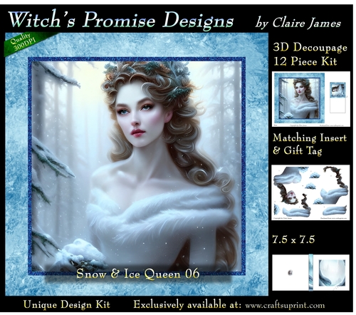 Queen of Winter, Snow & Ice 6 - 3D Decoupage kit + Insert & Gift Tag