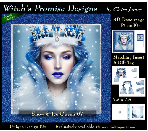 Queen of Winter, Snow & Ice 7 - 3D Decoupage kit + Insert & Gift Tag