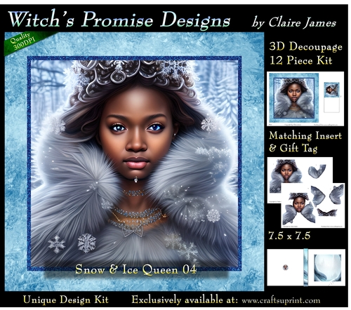 Queen of Winter, Snow & Ice 4 - 3D Decoupage kit + Insert & Gift Tag