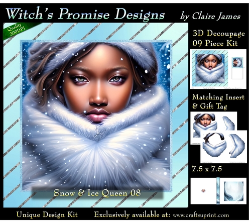 Queen of Winter, Snow & Ice 8 - 3D Decoupage kit + Insert & Gift Tag