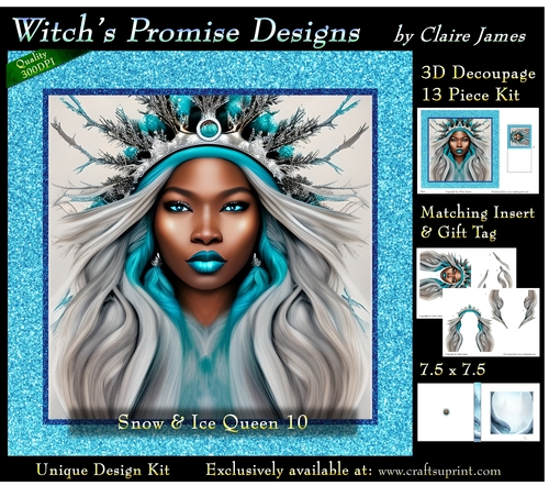 Queen of Winter, Snow & Ice 10 - 3D Decoupage kit + Insert & Gift Tag