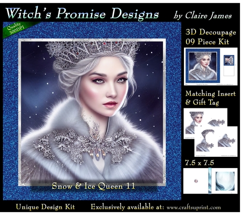 Queen of Winter, Snow & Ice 11 - 3D Decoupage kit + Insert & Gift Tag