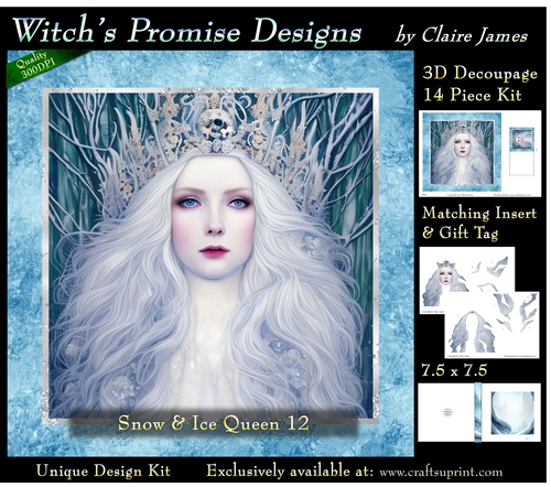 Queen of Winter, Snow & Ice 12 - 3D Decoupage kit + Insert & Gift Tag