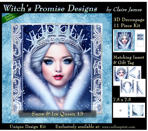 Queen of Winter, Snow & Ice 13 - 3D Decoupage kit + Insert & Gift Tag
