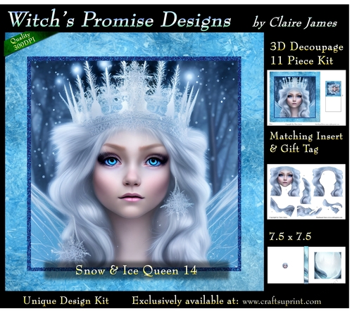 Queen of Winter, Snow & Ice 14 - 3D Decoupage kit + Insert & Gift Tag
