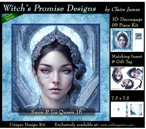 Queen of Winter, Snow & Ice 16 - 3D Decoupage kit + Insert & Gift Tag