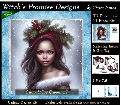 Queen of Winter, Snow & Ice 17 - 3D Decoupage kit + Insert & Gift Tag