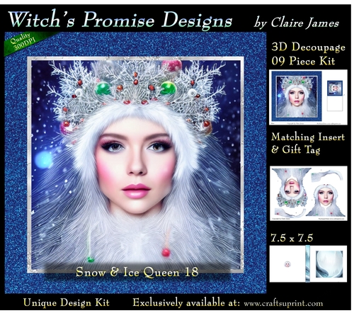 Queen of Winter, Snow & Ice 18 - 3D Decoupage kit + Insert & Gift Tag