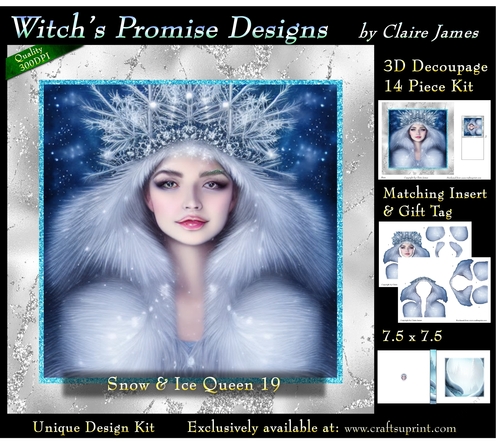 Queen of Winter, Snow & Ice 19 - 3D Decoupage kit + Insert & Gift Tag