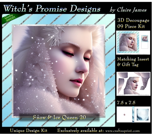 Queen of Winter, Snow & Ice 20 - 3D Decoupage kit + Insert & Gift Tag