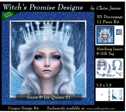 Queen of Winter, Snow & Ice 21 - 3D Decoupage kit + Insert & Gift Tag