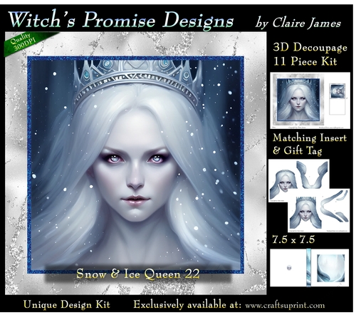 Queen of Winter, Snow & Ice 22 - 3D Decoupage kit + Insert & Gift Tag