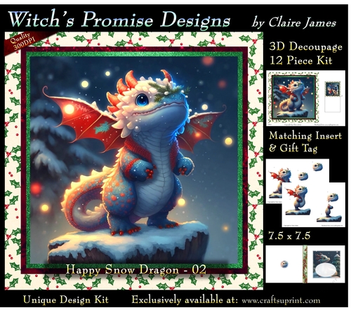 Yule Snow Dragon 02 - 3D Decoupage kit + Insert & Gift Tag