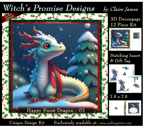 Yule Snow Dragon 03 - 3D Decoupage kit + Insert & Gift Tag