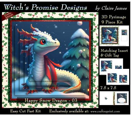 Yule Snow Dragon 03 - 3D Pyramid kit + Insert & Gift Tag