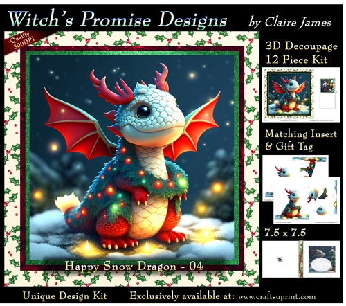 Yule Snow Dragon 04 - 3D Decoupage kit + Insert & Gift Tag