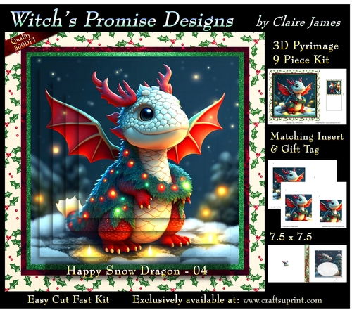 Yule Snow Dragon 04 - 3D Pyramid kit + Insert & Gift Tag