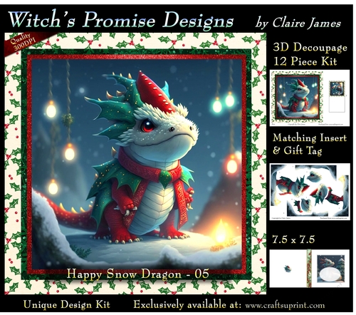 Yule Snow Dragon 05 - 3D Decoupage kit + Insert & Gift Tag