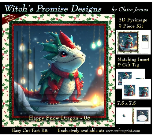 Yule Snow Dragon 05 - 3D Pyramid kit + Insert & Gift Tag