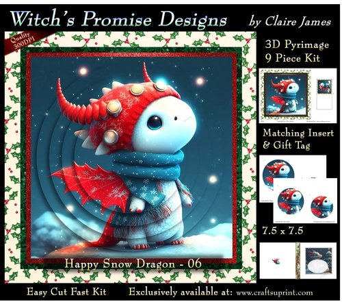 Yule Snow Dragon 06 - 3D Pyramid kit + Insert & Gift Tag