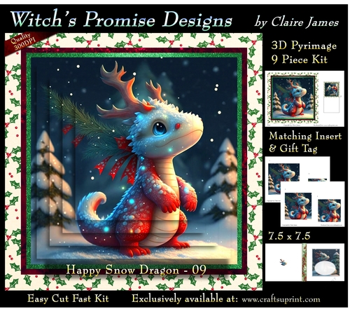 Yule Snow Dragon 07 - 3D Pyramid kit + Insert & Gift Tag